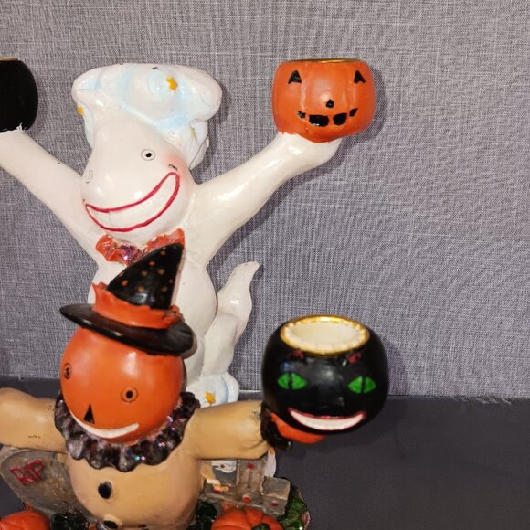 VTG 80s 90s Halloween Candle Holder Ghost Witch Scarecrow Cat Tea Light Taper - Picture 5 of 11